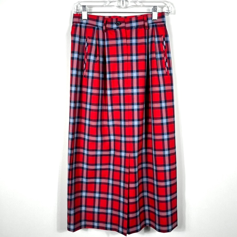 Pendleton Vintage Red Plaid Wool Midi Skirt Womens 6 Pleated High Waist USA Made